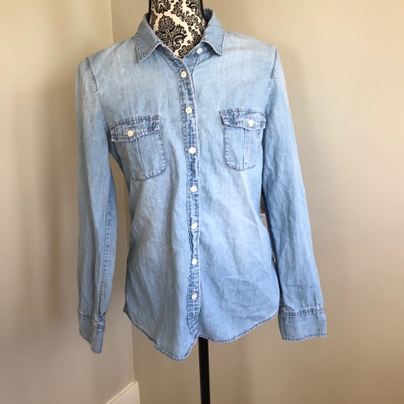 J. Crew Tops - J. Crew light blue chambray button down top size 8